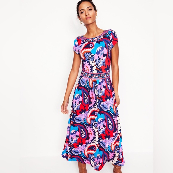 Boden Melanie Jersey Midi Dress French Navy, Botanical Paisley size 4 P - Picture 1 of 16